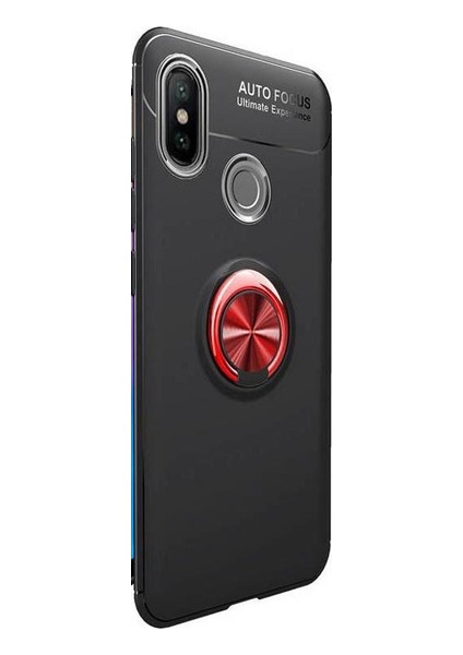 Xiaomi Mi A2/6X Kılıf Ultra Korumalı Yüzüklü Manyetik Ravel Silikon Siyah - Kırmızı + Cam Ekran Koruyucu