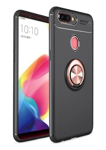 Oppo A5/A9 2020 Kılıf Ultra Korumalı Yüzüklü Manyetik Ravel Silikon Siyah - Rose + Cam Ekran Koruyucu