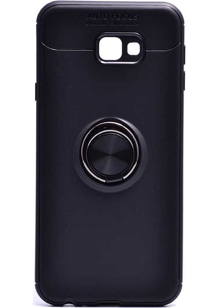Samsung Galaxy J4 Plus Kılıf Ultra Korumalı Yüzüklü Manyetik Ravel Silikon Siyah + Nano Ekran Koruyucu
