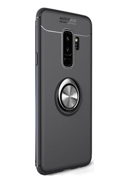 Samsung Galaxy S9 Kılıf Ultra Korumalı Yüzüklü Manyetik Ravel Silikon Siyah + Tam Kaplayan 6D Polimer Nano Ekran Koruyucu