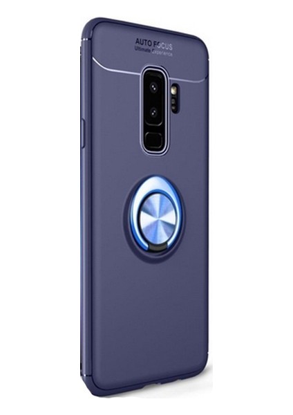 Samsung Galaxy S9 Kılıf Ultra Korumalı Yüzüklü Manyetik Ravel Silikon Lacivert + Tam Kaplayan 6D Polimer Nano Ekran Koruyucu