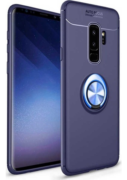 Samsung Galaxy S9 Plus Kılıf Ultra Korumalı Yüzüklü Manyetik Ravel Silikon Lacivert + Tam Kaplayan 6D Polimer Nano Ekran Koruyucu