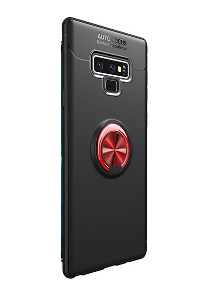 Samsung Galaxy Note 9 Kılıf Ultra Korumalı Yüzüklü Manyetik Ravel Silikon Siyah - Kırmızı + Tam Kaplayan 6D Polimer Nano Ekran Koruyucu