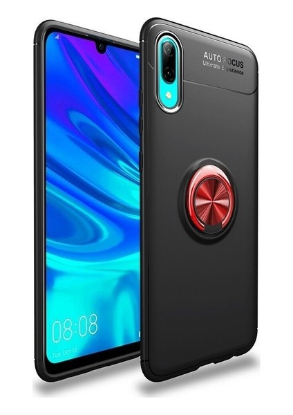 Samsung Galaxy A10 Kılıf Ultra Korumalı Yüzüklü Manyetik Ravel Silikon Siyah - Kırmızı + Nano Ekran Koruyucu