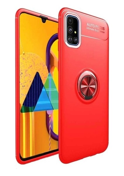 Tekno Grup Samsung Galaxy A51 Kılıf Ultra Korumalı Yüzüklü Manyetik Ravel Silikon Kırmızı + Nano Ekran Koruyucu