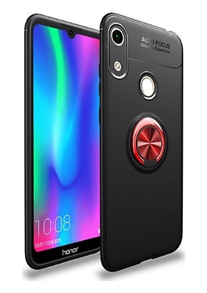 Huawei Y6S 2019 Kılıf Ultra Korumalı Yüzüklü Manyetik Ravel Silikon Siyah - Kırmızı + Nano Ekran Koruyucu