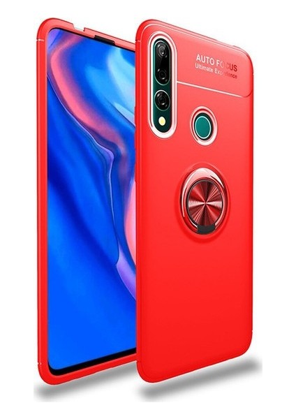 Huawei Y9 Prime 2019 Kılıf Ultra Korumalı Yüzüklü Manyetik Ravel Silikon Kırmızı + Nano Ekran Koruyucu