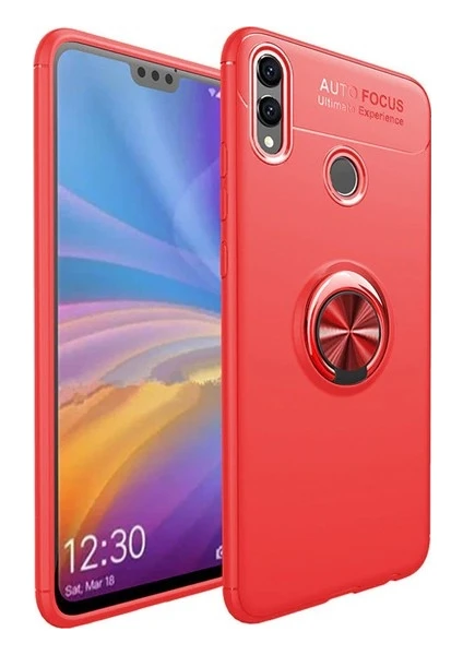 Tekno Grup Honor 8C Kılıf Ultra Korumalı Yüzüklü Manyetik Ravel Silikon Kırmızı + Nano Ekran Koruyucu