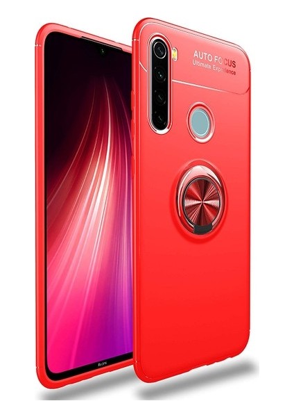 Xiaomi Redmi Note 8 Kılıf Ultra Korumalı Yüzüklü Manyetik Ravel Silikon Kırmızı + Nano Ekran Koruyucu