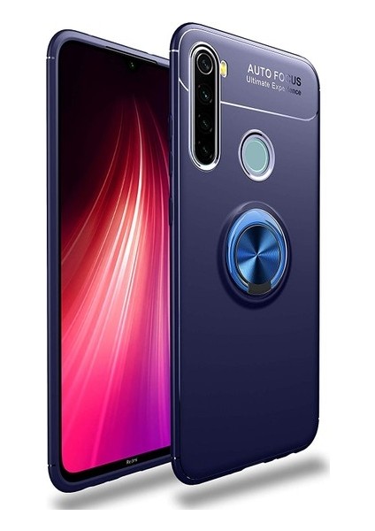Xiaomi Redmi Note 8 Kılıf Ultra Korumalı Yüzüklü Manyetik Ravel Silikon Lacivert + Nano Ekran Koruyucu