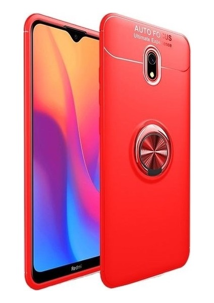 Xiaomi Redmi 8A Kılıf Ultra Korumalı Yüzüklü Manyetik Ravel Silikon Kırmızı + Nano Ekran Koruyucu