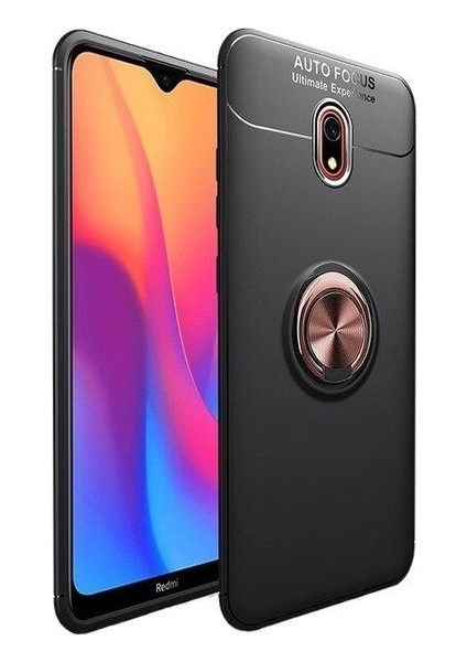 Xiaomi Redmi 8A Kılıf Ultra Korumalı Yüzüklü Manyetik Ravel Silikon Siyah - Rose + Nano Ekran Koruyucu