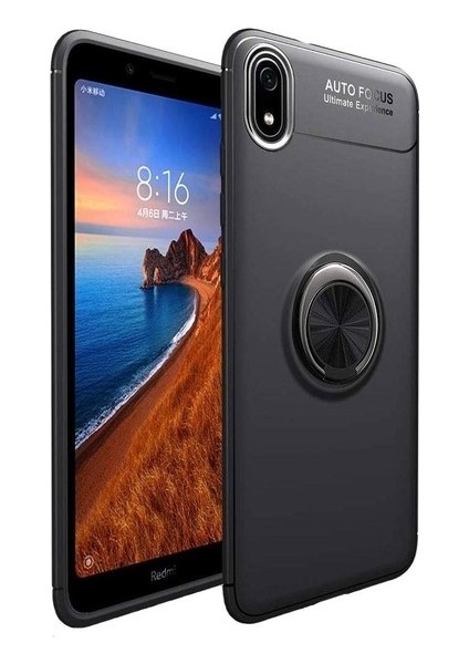 Xiaomi Redmi 7A Kılıf Ultra Korumalı Yüzüklü Manyetik Ravel Silikon Siyah + Nano Ekran Koruyucu