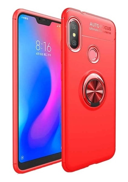 Xiaomi Redmi Note 6 Pro Kılıf Ultra Korumalı Yüzüklü Manyetik Ravel Silikon Kırmızı + Nano Ekran Koruyucu