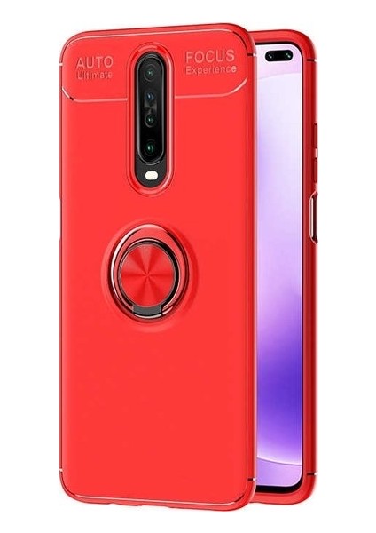 Xiaomi Redmi K30 Kılıf Ultra Korumalı Yüzüklü Manyetik Ravel Silikon Kırmızı + Nano Ekran Koruyucu