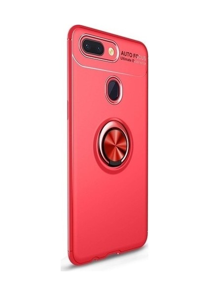 Xiaomi Mi 8 Lite Kılıf Ultra Korumalı Yüzüklü Manyetik Ravel Silikon Kırmızı + Nano Ekran Koruyucu