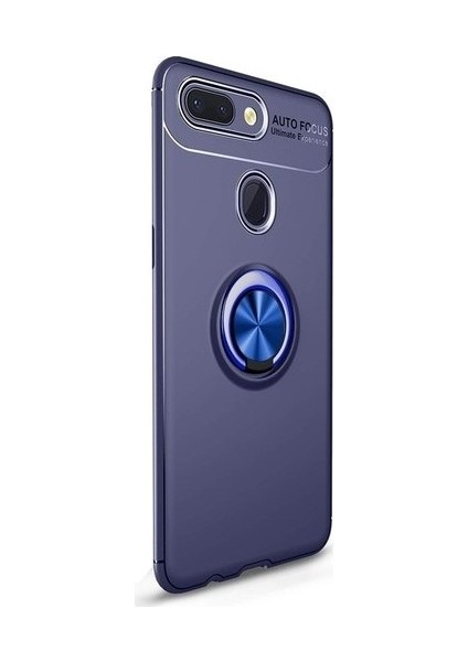 Xiaomi Mi 8 Lite Kılıf Ultra Korumalı Yüzüklü Manyetik Ravel Silikon Lacivert + Nano Ekran Koruyucu