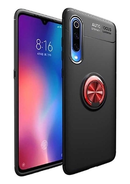 Xiaomi Mi 9 Lite Kılıf Ultra Korumalı Yüzüklü Manyetik Ravel Silikon Siyah - Kırmızı + Nano Ekran Koruyucu