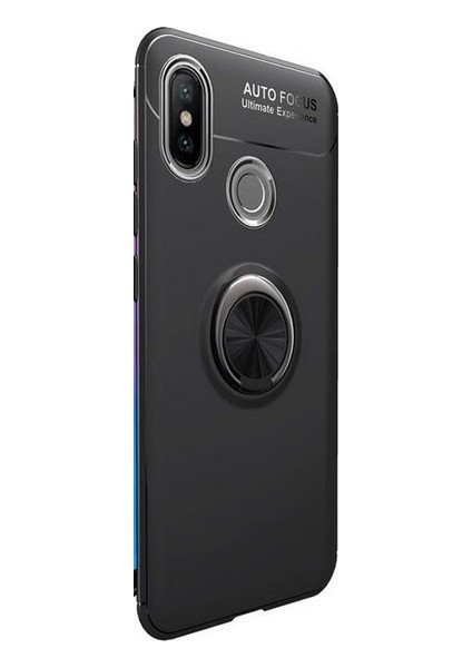 Xiaomi Mi A2/6X Kılıf Ultra Korumalı Yüzüklü Manyetik Ravel Silikon Siyah + Nano Ekran Koruyucu