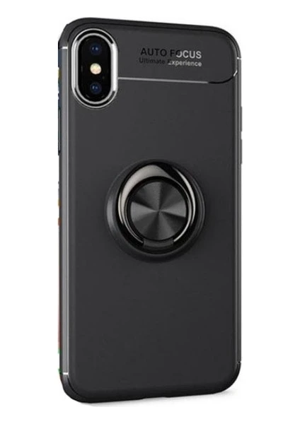 Tekno Grup Apple iPhone X/XS Kılıf Ultra Korumalı Yüzüklü Manyetik Ravel Silikon Siyah + Tam Kaplayan 5D Cam Ekran Koruyucu