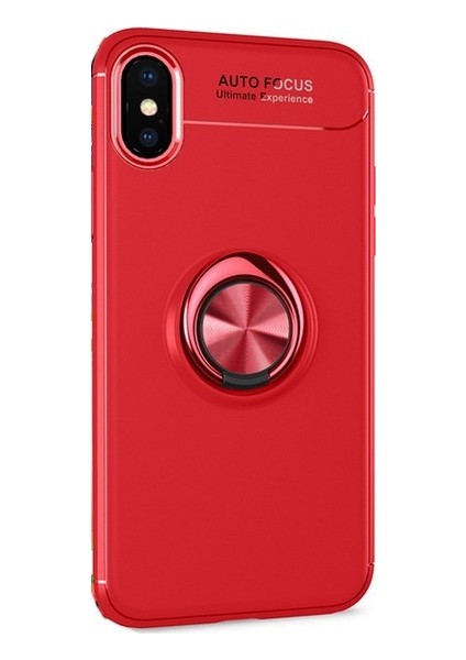 Apple iPhone XR Kılıf Ultra Korumalı Yüzüklü Manyetik Ravel Silikon Kırmızı + Tam Kaplayan 5D Cam Ekran Koruyucu