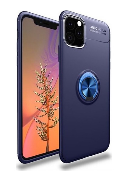 Apple iPhone 11 Pro Kılıf Ultra Korumalı Yüzüklü Manyetik Ravel Silikon Lacivert + Tam Kaplayan 5D Cam Ekran Koruyucu