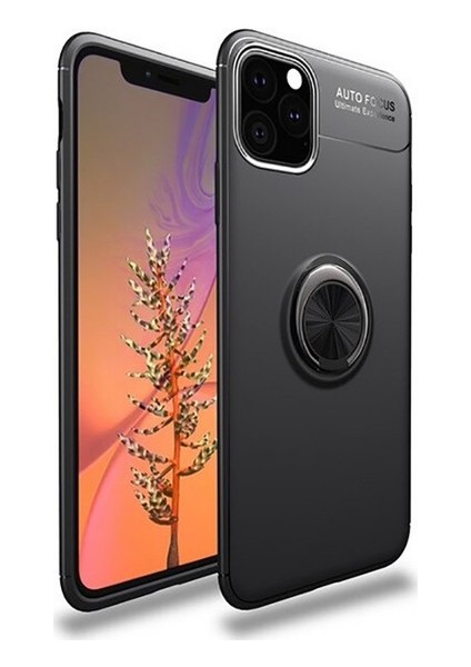 Apple iPhone 11 Pro Max Kılıf Ultra Korumalı Yüzüklü Manyetik Ravel Silikon Siyah + Tam Kaplayan 5D Cam Ekran Koruyucu