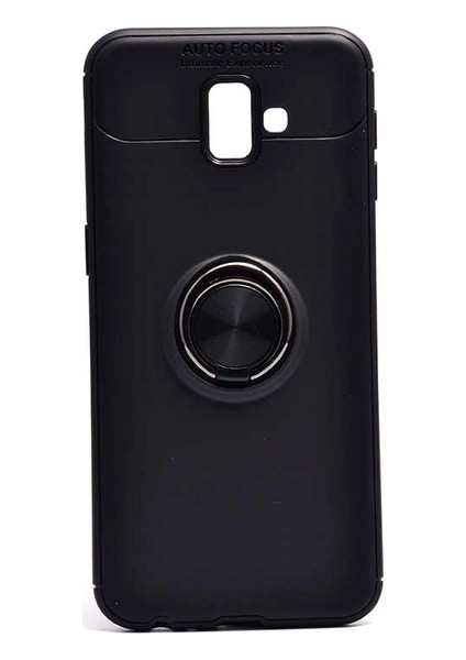 Samsung Galaxy J6 Plus Kılıf Ultra Korumalı Yüzüklü Manyetik Ravel Silikon Siyah + Tam Kaplayan 5D Cam Ekran Koruyucu