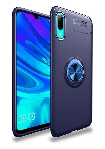 Samsung Galaxy A10 Kılıf Ultra Korumalı Yüzüklü Manyetik Ravel Silikon Lacivert + Tam Kaplayan 5D Cam Ekran Koruyucu