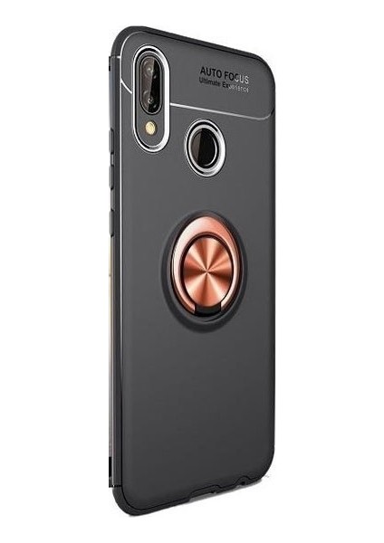 Samsung Galaxy A20S Kılıf Ultra Korumalı Yüzüklü Manyetik Ravel Silikon Siyah - Rose + Tam Kaplayan 5D Cam Ekran Koruyucu