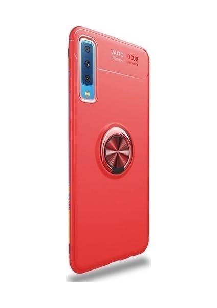 Tekno Grup Samsung Galaxy A30S Kılıf Ultra Korumalı Yüzüklü Manyetik Ravel Silikon Kırmızı + Tam Kaplayan 5D Cam Ekran Koruyucu