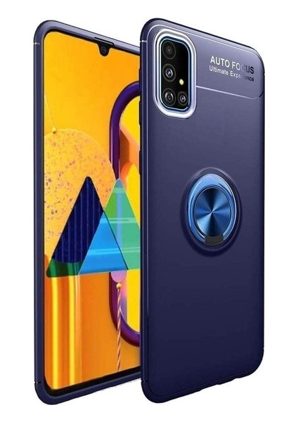 Samsung Galaxy A71 Kılıf Ultra Korumalı Yüzüklü Manyetik Ravel Silikon Lacivert + Tam Kaplayan 5D Cam Ekran Koruyucu