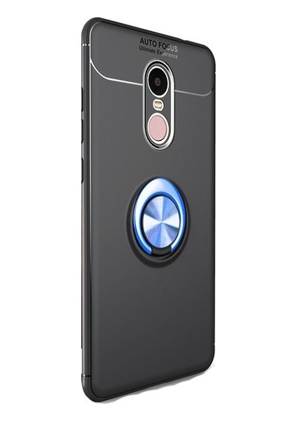 Huawei Mate 10 Lite Kılıf Ultra Korumalı Yüzüklü Manyetik Ravel Silikon Siyah - Mavi + Tam Kaplayan 5D Cam Ekran Koruyucu