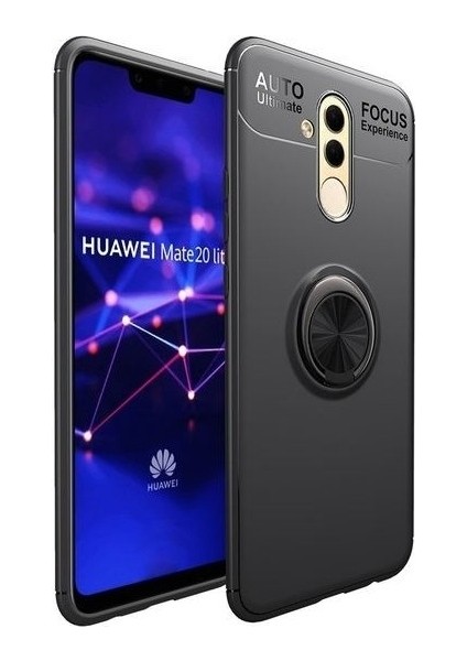 Tekno Grup Huawei Mate 20 Lite Kılıf Ultra Korumalı Yüzüklü Manyetik Ravel Silikon Siyah + Tam Kaplayan 5D Cam Ekran Koruyucu