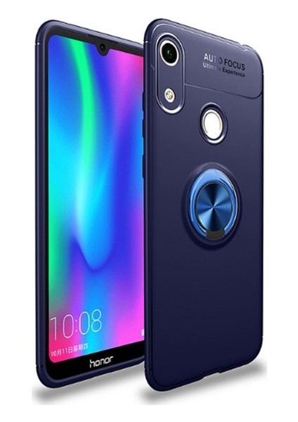 Huawei Y6S 2019 Kılıf Ultra Korumalı Yüzüklü Manyetik Ravel Silikon Lacivert + Tam Kaplayan 5D Cam Ekran Koruyucu