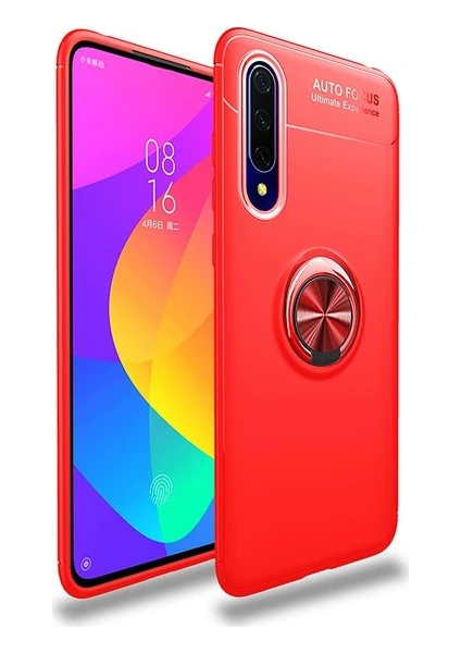 Tekno Grup Huawei P Smart Pro 2019 Kılıf Ultra Korumalı Yüzüklü Manyetik Ravel Silikon Kırmızı + Tam Kaplayan 5D Cam Ekran Koruyucu