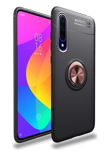 Huawei P Smart Pro 2019 Kılıf Ultra Korumalı Yüzüklü Manyetik Ravel Silikon Siyah - Rose + Tam Kaplayan 5D Cam Ekran Koruyucu