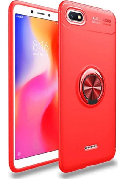 Xiaomi Redmi 6A Kılıf Ultra Korumalı Yüzüklü Manyetik Ravel Silikon Kırmızı + Tam Kaplayan 5D Cam Ekran Koruyucu