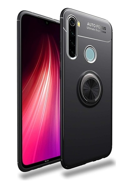 Xiaomi Redmi Note 8 Kılıf Ultra Korumalı Yüzüklü Manyetik Ravel Silikon Siyah + Tam Kaplayan 5D Cam Ekran Koruyucu