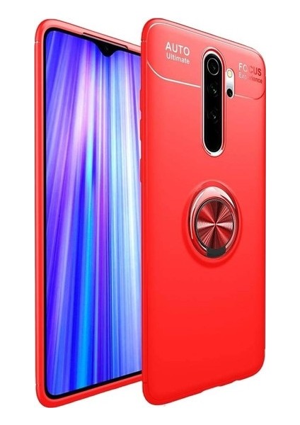 Tekno Grup Xiaomi Redmi Note 8 Pro Kılıf Ultra Korumalı Yüzüklü Manyetik Ravel Silikon Kırmızı + Tam Kaplayan 5D Cam Ekran Koruyucu