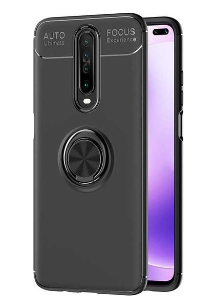 Xiaomi Redmi K30 Kılıf Ultra Korumalı Yüzüklü Manyetik Ravel Silikon Siyah + Tam Kaplayan 5D Cam Ekran Koruyucu