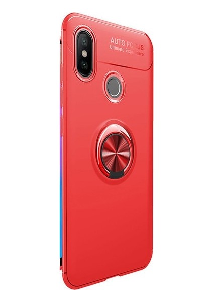 Xiaomi Mi 8 Kılıf Ultra Korumalı Yüzüklü Manyetik Ravel Silikon Kırmızı + Tam Kaplayan 5D Cam Ekran Koruyucu