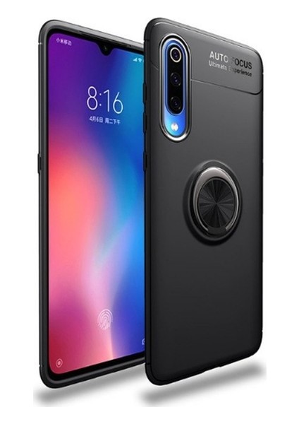 Xiaomi Mi 9SE Kılıf Ultra Korumalı Yüzüklü Manyetik Ravel Silikon Siyah + Tam Kaplayan 5D Cam Ekran Koruyucu