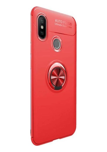 Xiaomi Mi A2/6X Kılıf Ultra Korumalı Yüzüklü Manyetik Ravel Silikon Kırmızı + Tam Kaplayan 5D Cam Ekran Koruyucu