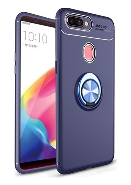 Oppo A5/A9 2020 Kılıf Ultra Korumalı Yüzüklü Manyetik Ravel Silikon Lacivert + Tam Kaplayan 5D Cam Ekran Koruyucu