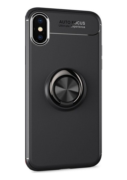 Apple iPhone XR Kılıf Ultra Korumalı Yüzüklü Manyetik Ravel Silikon Siyah + Tam Kaplayan 6D Nano Ekran Koruyucu