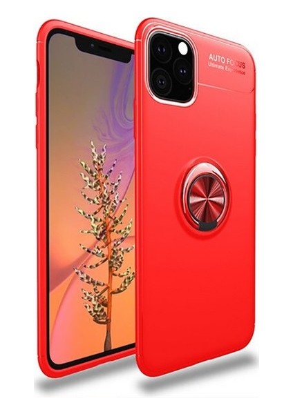 Apple iPhone 11 Pro Kılıf Ultra Korumalı Yüzüklü Manyetik Ravel Silikon Kırmızı + Tam Kaplayan 6D Nano Ekran Koruyucu