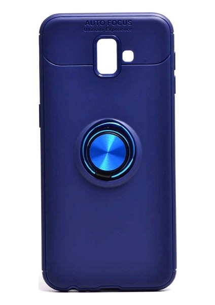 Samsung Galaxy J6 Plus Kılıf Ultra Korumalı Yüzüklü Manyetik Ravel Silikon Lacivert + Tam Kaplayan 6D Nano Ekran Koruyucu
