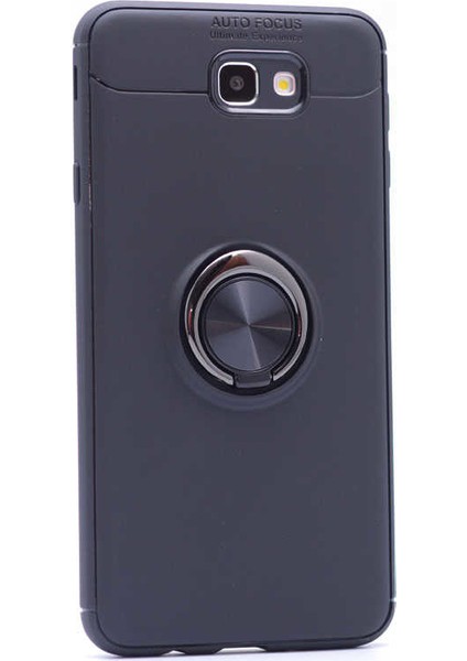Samsung Galaxy J7 Prime Kılıf Ultra Korumalı Yüzüklü Manyetik Ravel Silikon Siyah + Tam Kaplayan 6D Nano Ekran Koruyucu