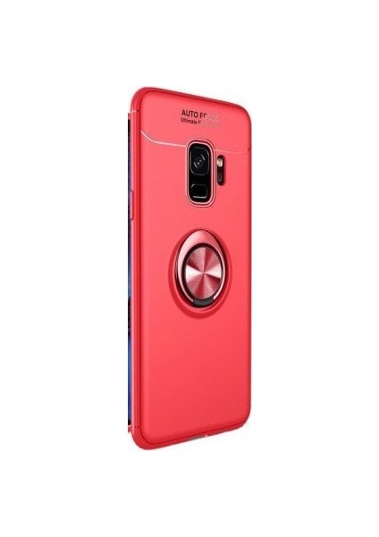 Samsung Galaxy A6 2018 Kılıf Ultra Korumalı Yüzüklü Manyetik Ravel Silikon Kırmızı + Tam Kaplayan 6D Nano Ekran Koruyucu
